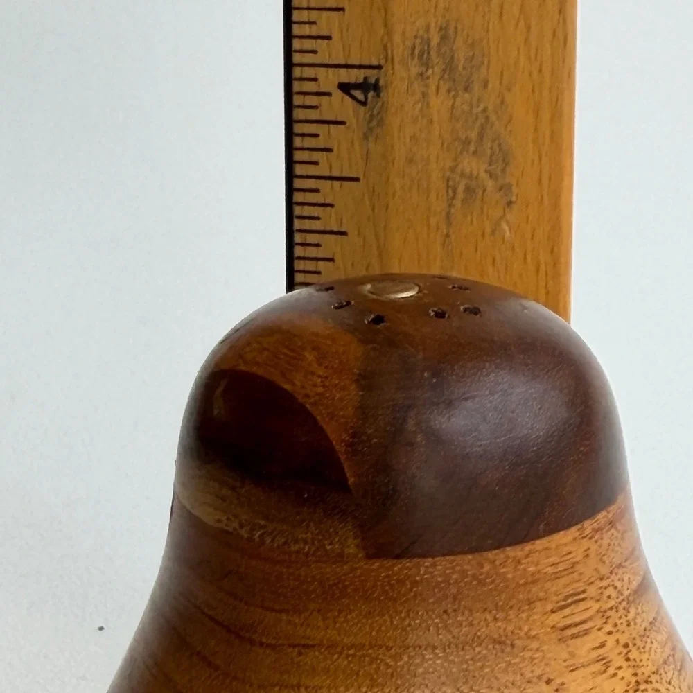 Vintage Hand Turned Wood Salt Shaker‎ Brown Mid Century Modern Pear